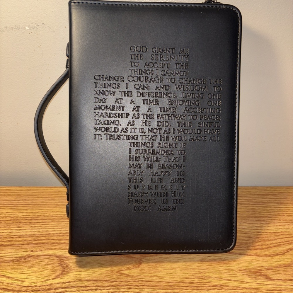 Serenity Prayer Cross‎ Bible Faux Leather Cover Black XL Handle